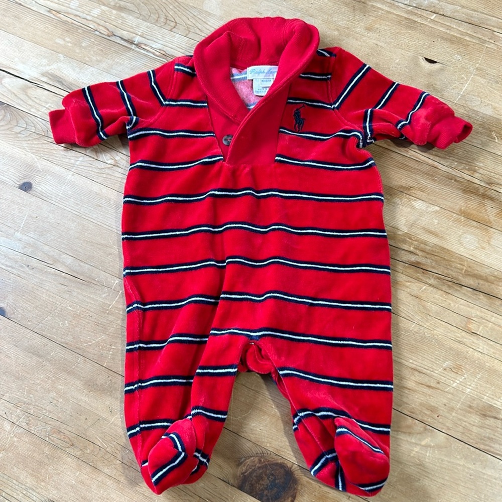 Ralph Lauren Red and Blue Striped Footie One Piece